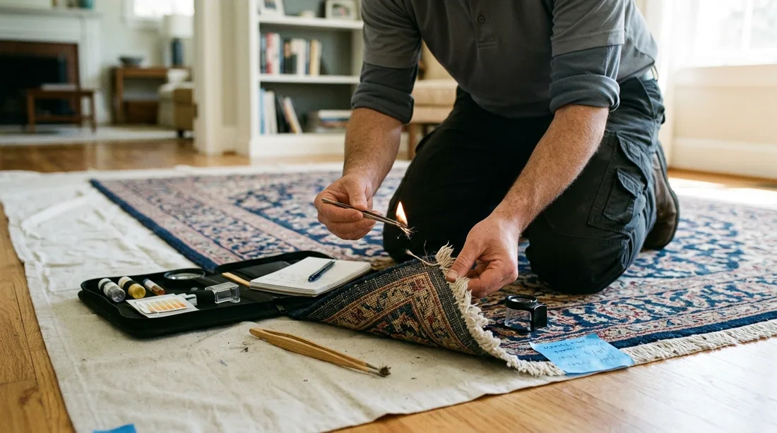 Fiber type, backing, and colorfastness get checked in a hidden spot — Decatur, IL