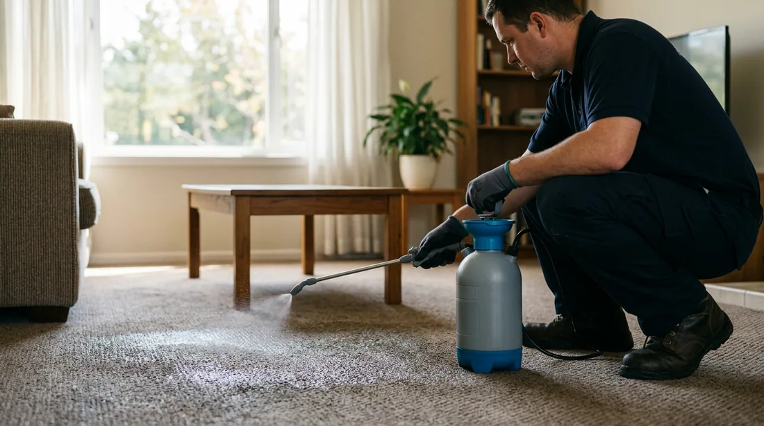 A fluorochemical protector can be sprayed onto damp carpet to restore the soil and stain resistance — Decatur, IL